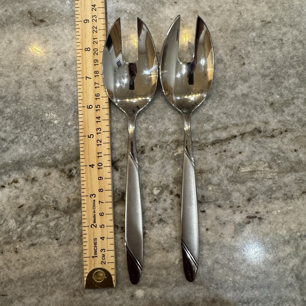 Oneida Risotto Salad Server Spoon Fork Set Of 2 Stainless Steel Flatware 9"